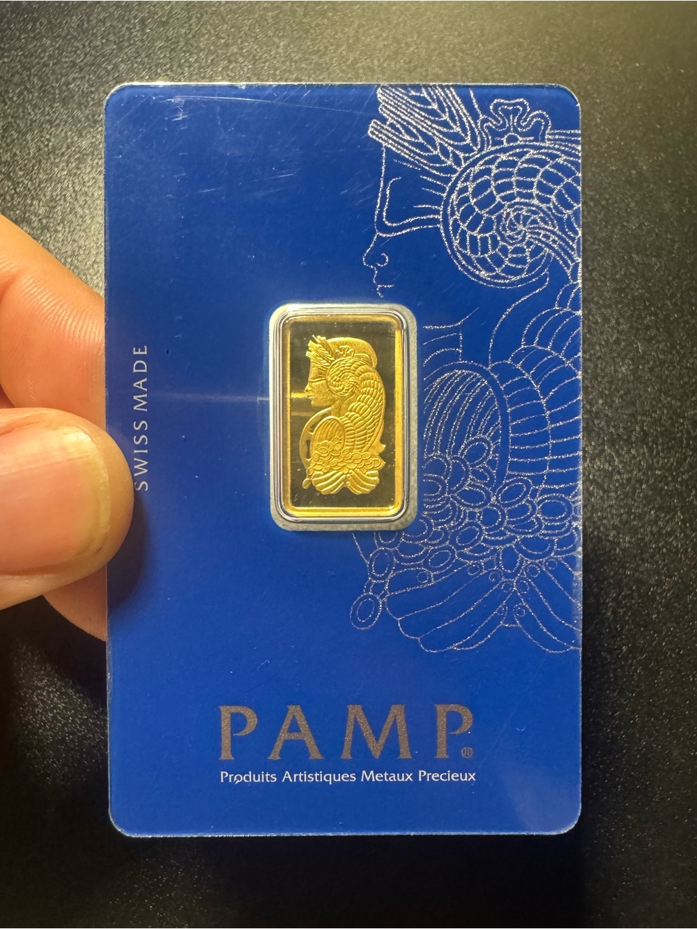 Suisse Gold Bullion Bar in Blue Assay Card
